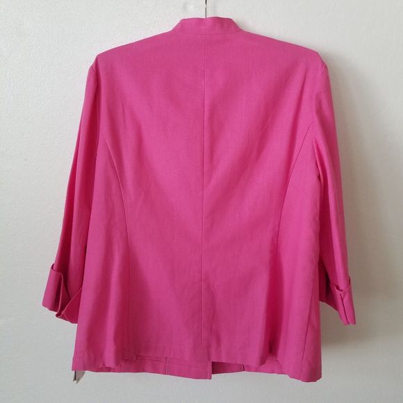 Vtg Jones Wear Studio Womens XL Linen Blend Blazer Roll Tab Sleeve Barbie Pink - Picture 4 of 9